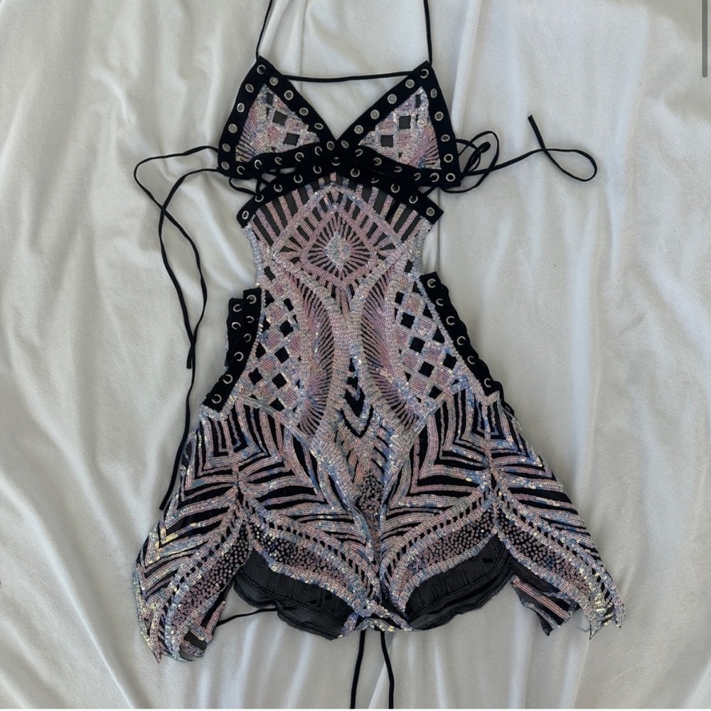 Colorful Patterned Lace-Up Dress